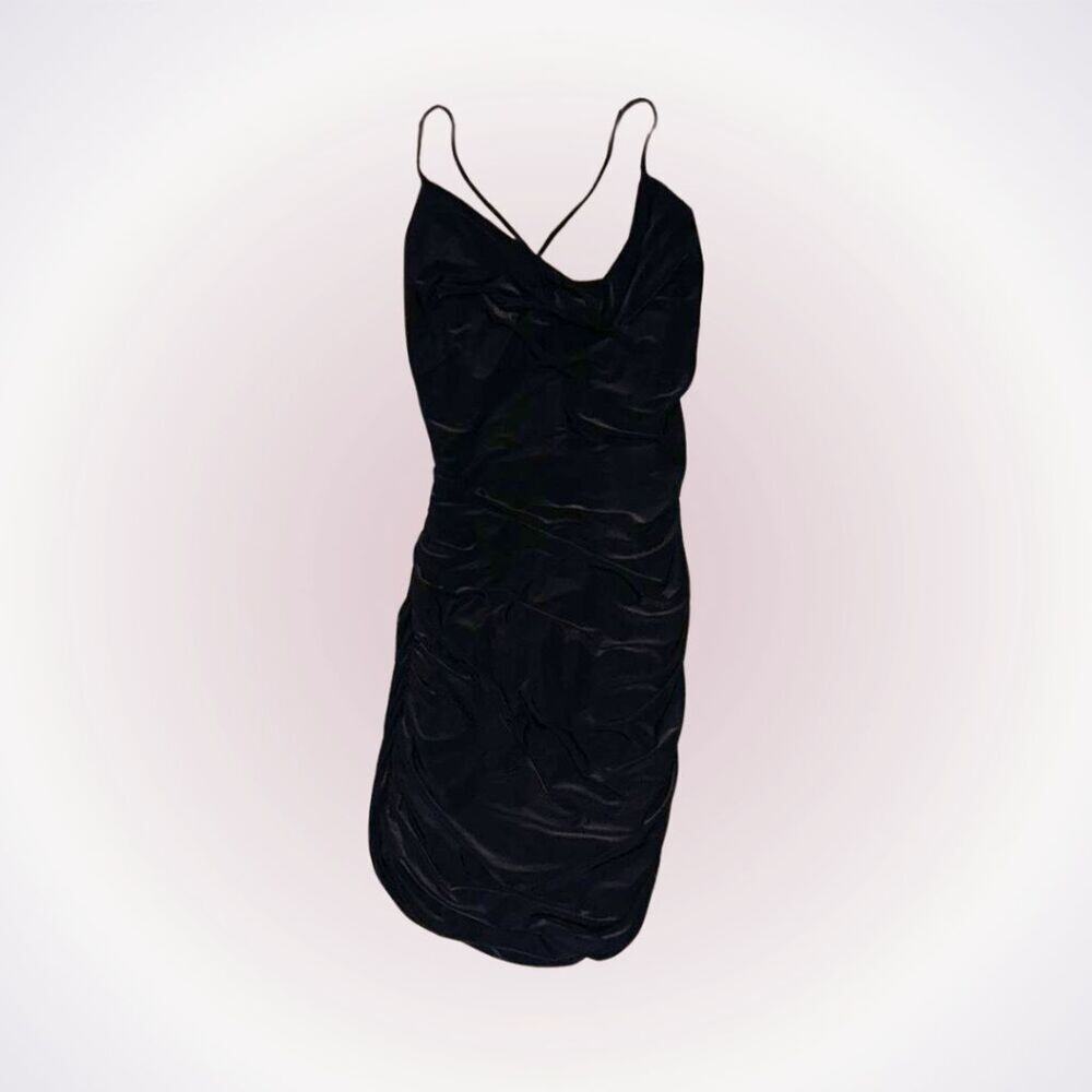 Sabora Black Cowl Neck Fitted Bodycon Mini Dress | Sz S